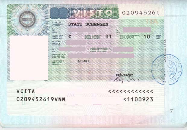 Thủ tục làm visa Ý